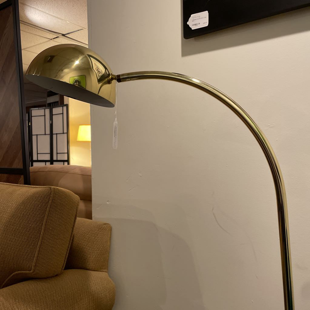 Curved Vintage Brass Floor Lamp with Ball Shade