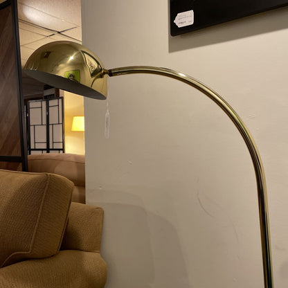 Curved Vintage Brass Floor Lamp with Ball Shade