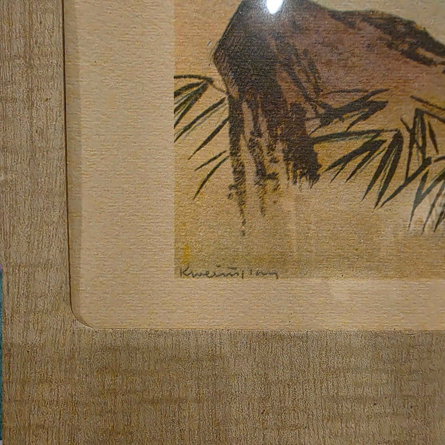 Faux Bamboo Frame Boatman on Water Framed Asian Art