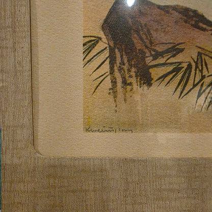 Faux Bamboo Frame Boatman on Water Framed Asian Art