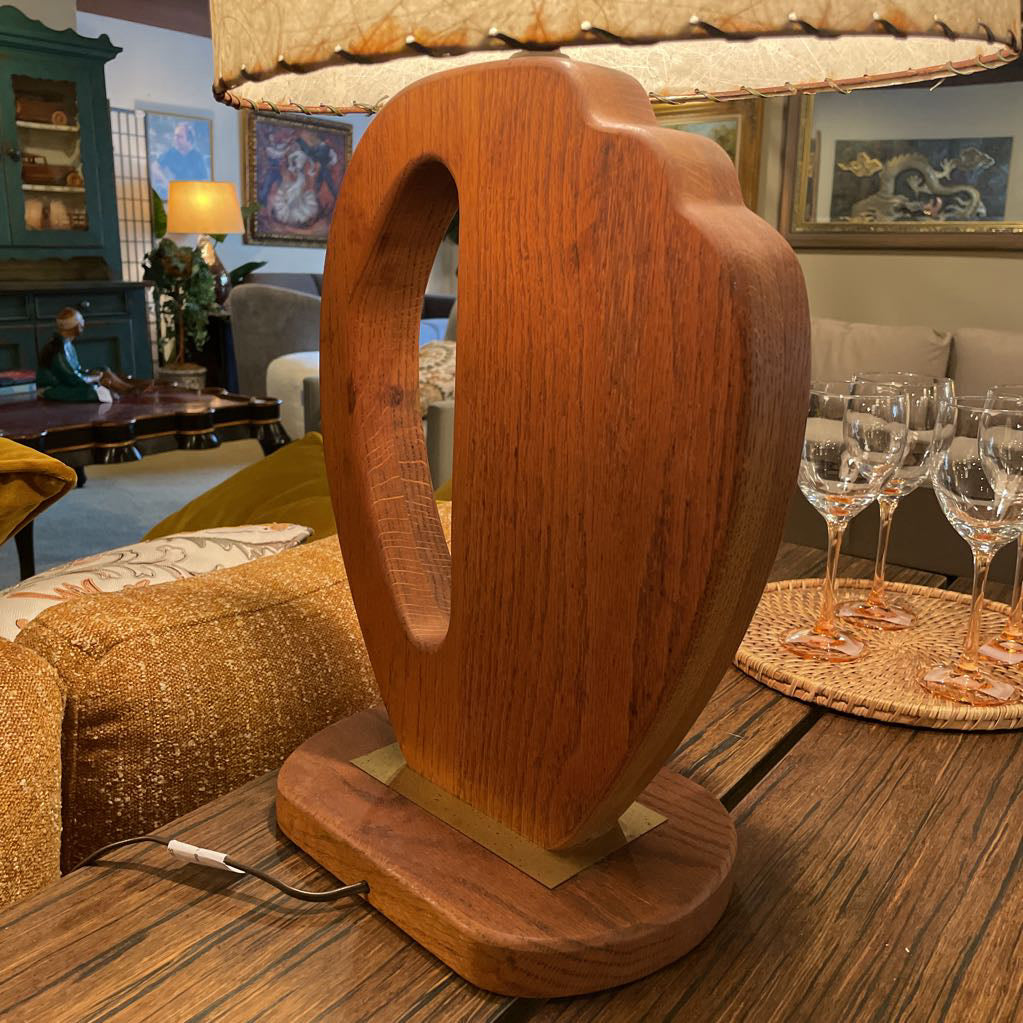 Modern Wood & Brass Base Vintage Lamp