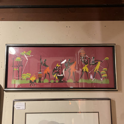 Colorful Dancers with Maroon Background Long, Narrow Art