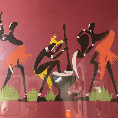 Colorful Dancers with Maroon Background Long, Narrow Art