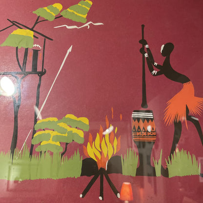 Colorful Dancers with Maroon Background Long, Narrow Art