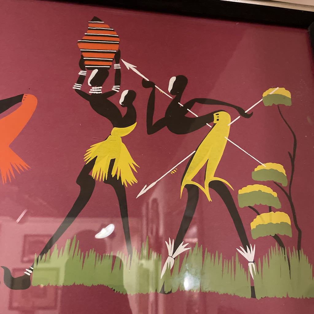 Colorful Dancers with Maroon Background Long, Narrow Art