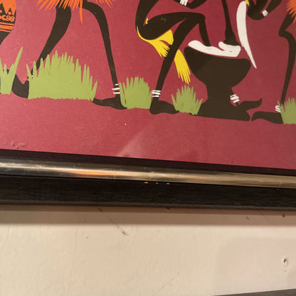 Colorful Dancers with Maroon Background Long, Narrow Art