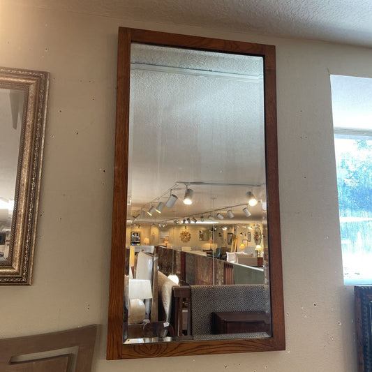 Tall Narrow Vintage Beveled Mirror in Rustic Wood Frame C MIRRORS