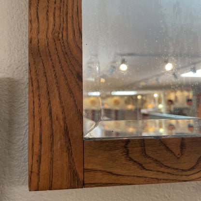 Tall Narrow Vintage Beveled Mirror in Rustic Wood Frame