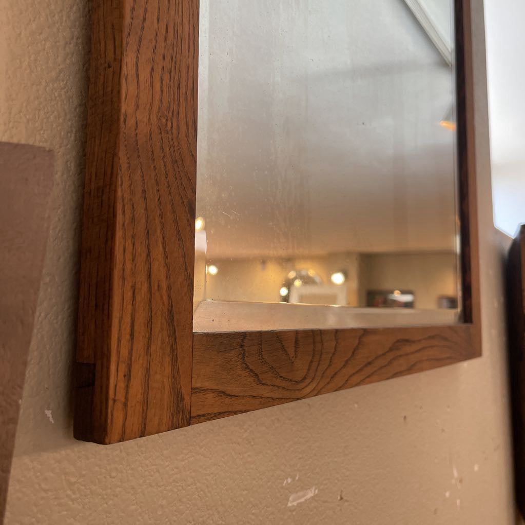 Tall Narrow Vintage Beveled Mirror in Rustic Wood Frame