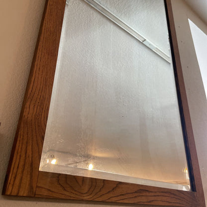 Tall Narrow Vintage Beveled Mirror in Rustic Wood Frame