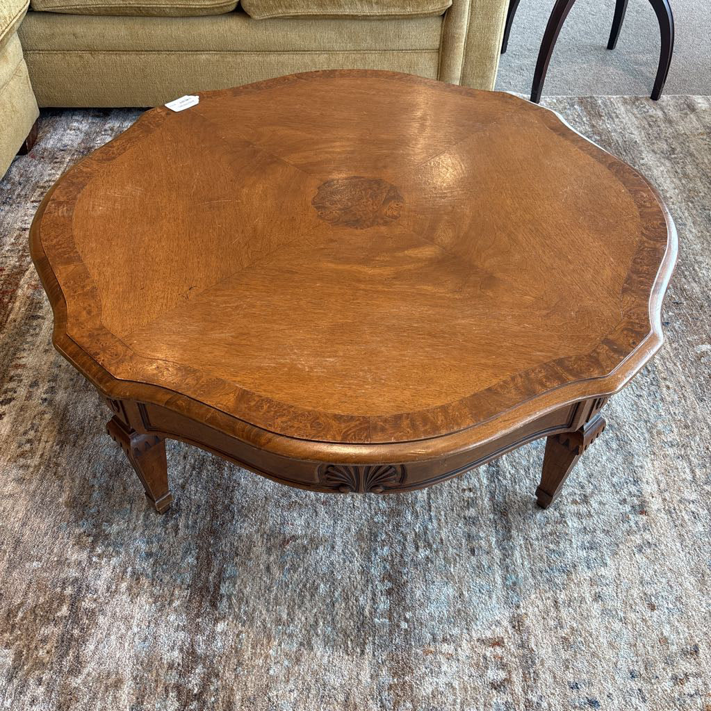 Vintage Traditional Style Burlwood Coffee Table