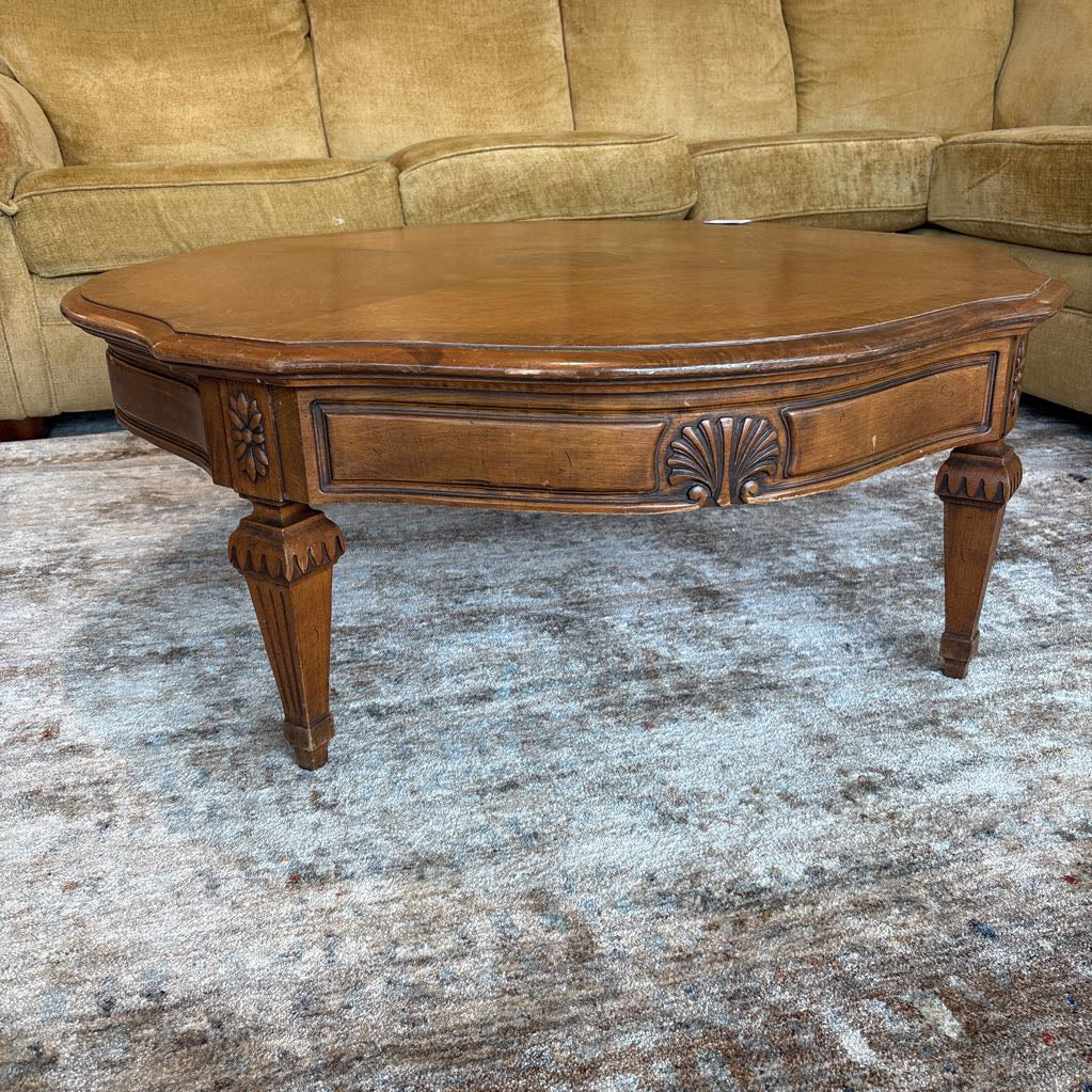 Vintage Traditional Style Burlwood Coffee Table