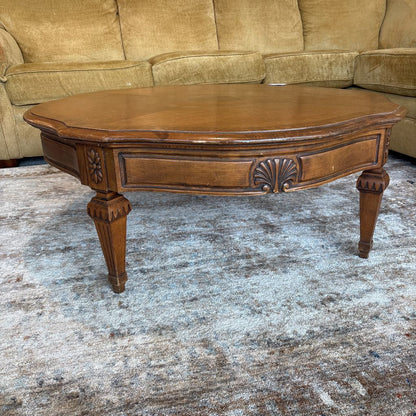 Vintage Traditional Style Burlwood Coffee Table