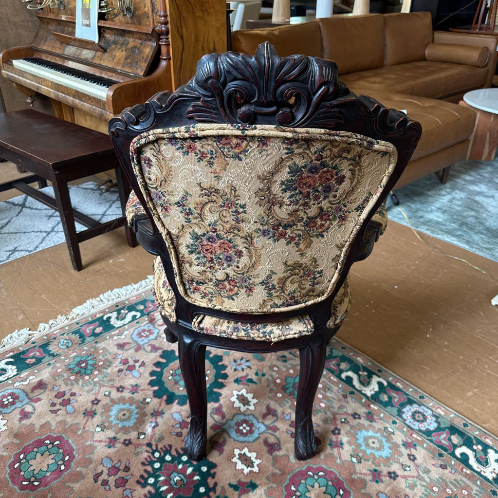 Floral Traditional Dark Wood Arm Chair