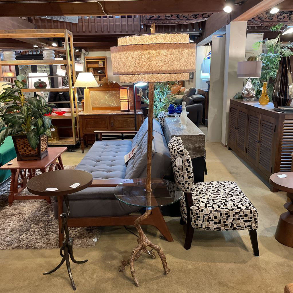 Floor Lamp with Tripod Tree Base and Glass Shelf