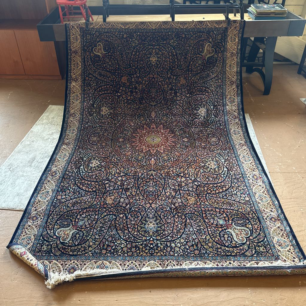 Ornate Floral Cotton and Silk Area Rug