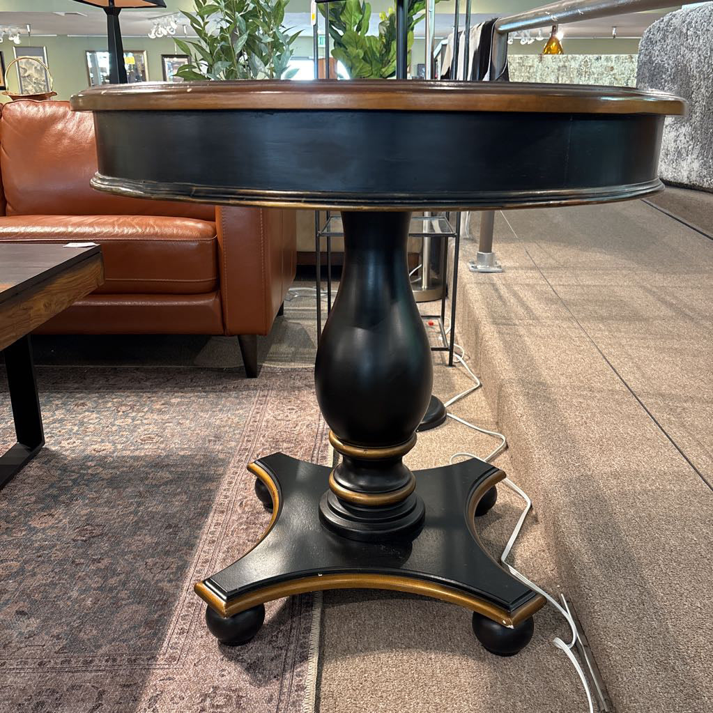 Walnut Round Pedestal End Table