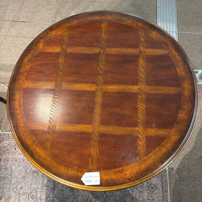 Walnut Round Pedestal End Table