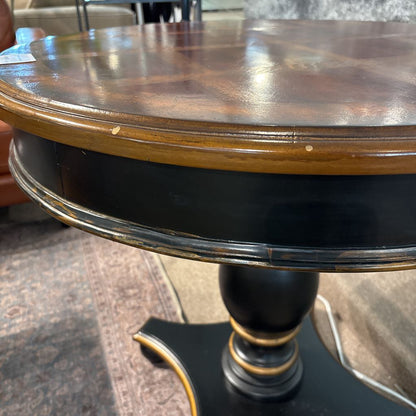 Walnut Round Pedestal End Table