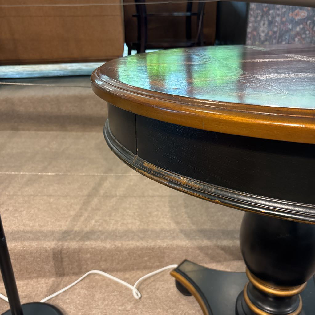Walnut Round Pedestal End Table