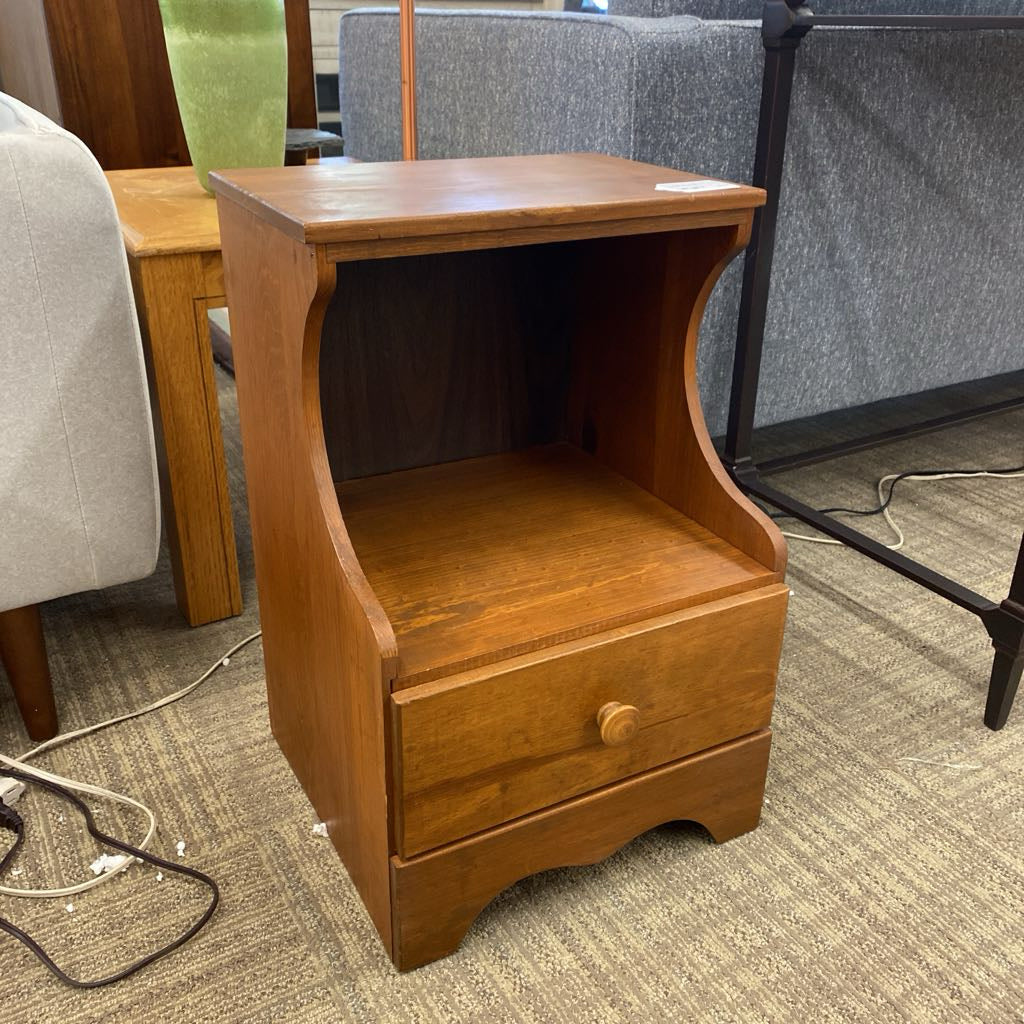 Vintage Curved Side Side Table w/Low Drawer
