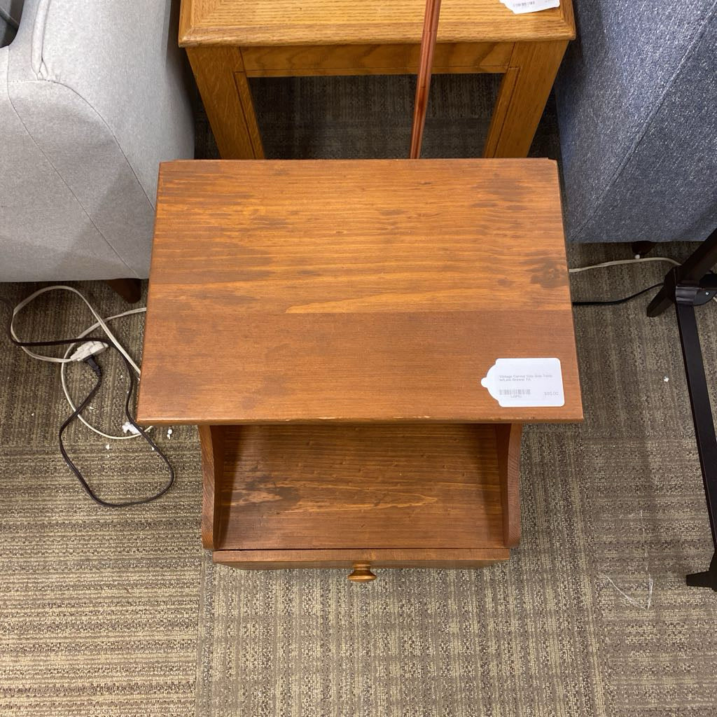 Vintage Curved Side Side Table w/Low Drawer