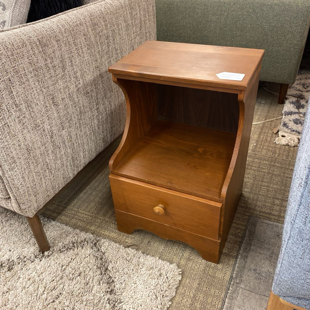 Vintage Curved Side Side Table w/Low Drawer
