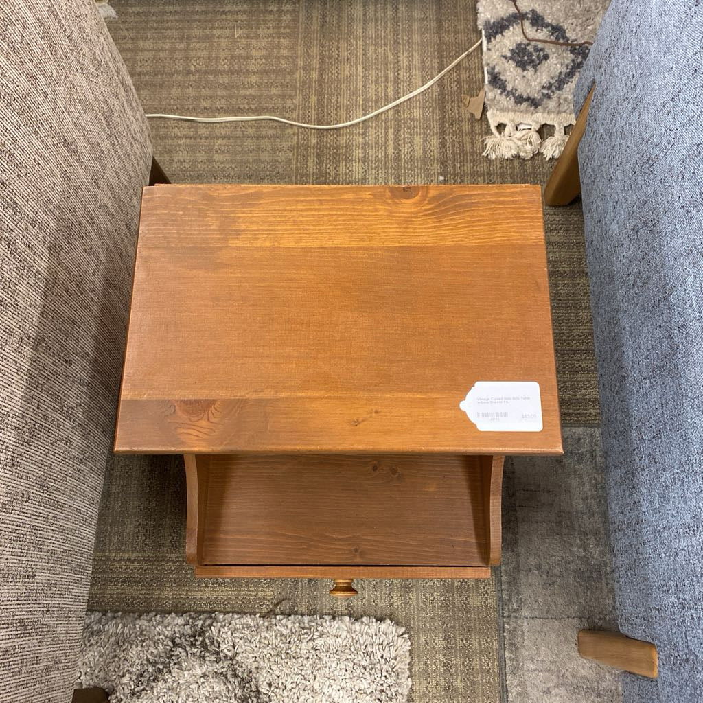 Vintage Curved Side Side Table w/Low Drawer