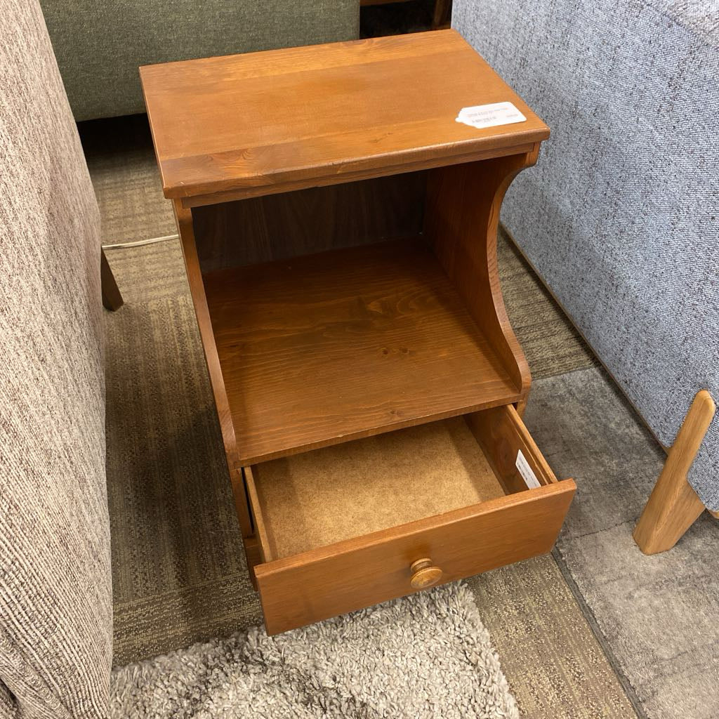 Vintage Curved Side Side Table w/Low Drawer