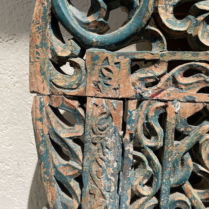 Ornate Carved Deep Seat Blue Wooden Bench