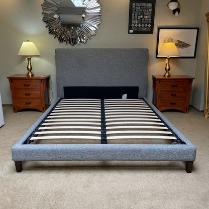Kasala Grey Upholstry Blonde Slat Queen Bed Frame