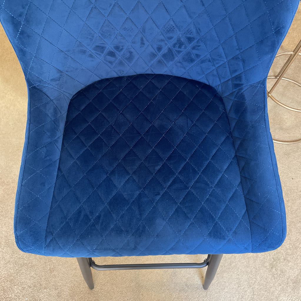 Blue Quilted Velvet Counter Stool