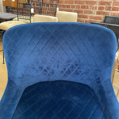 Blue Quilted Velvet Counter Stool