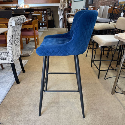 Blue Quilted Velvet Counter Stool