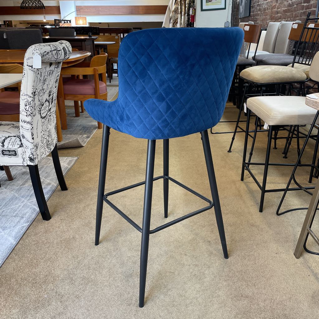 Blue Quilted Velvet Counter Stool