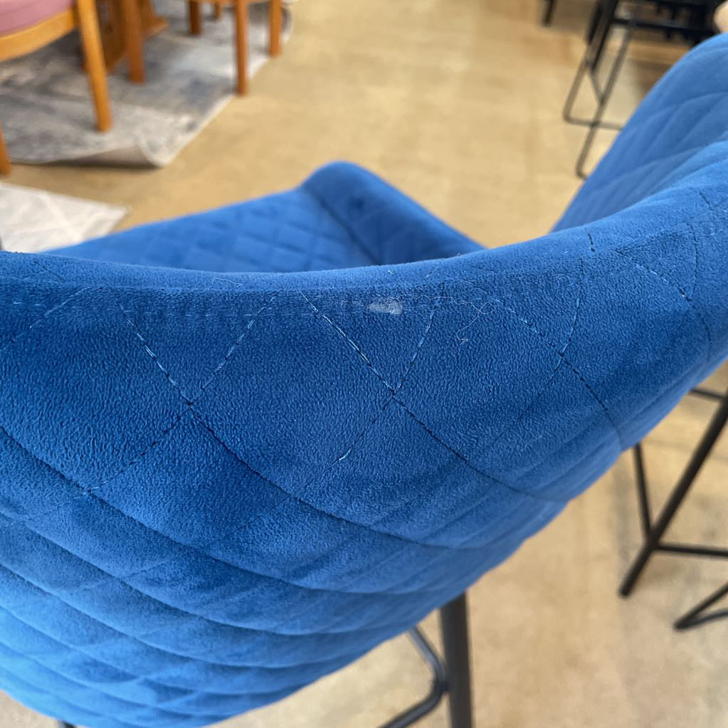 Blue Quilted Velvet Counter Stool