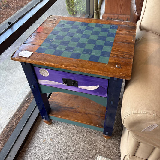 Hand Painted Chess Top Side Table C SIDE TABLES