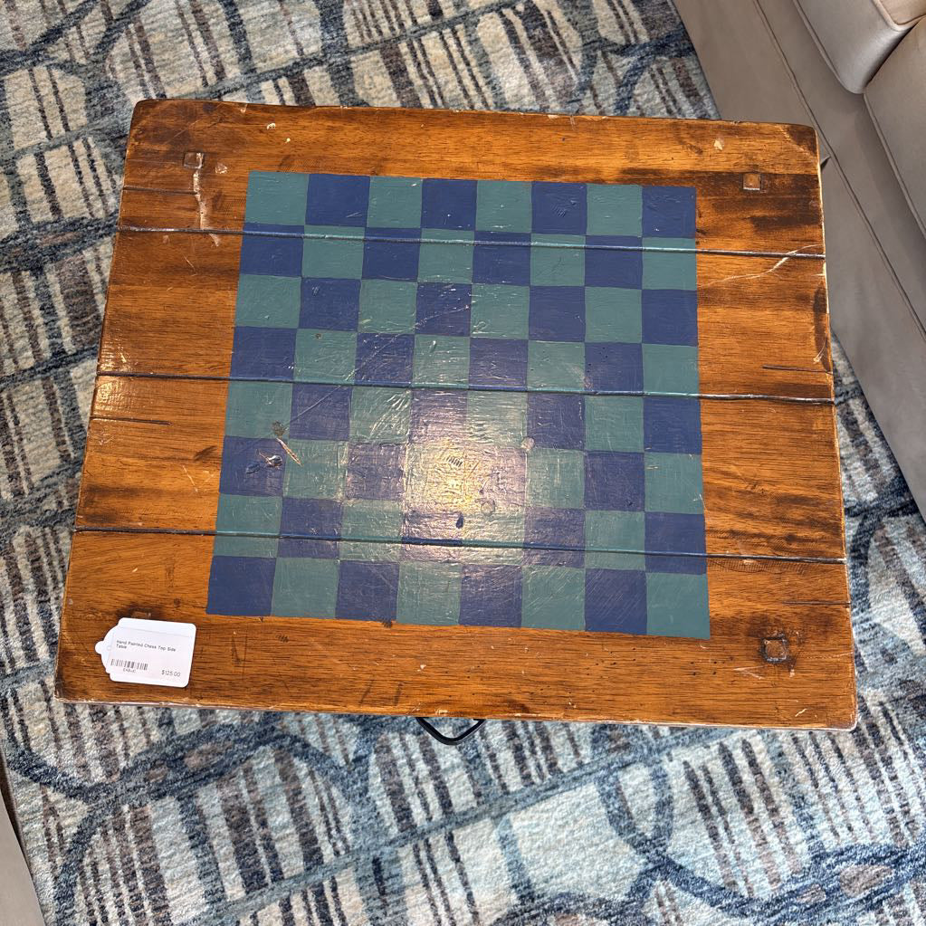 Hand Painted Chess Top Side Table C SIDE TABLES