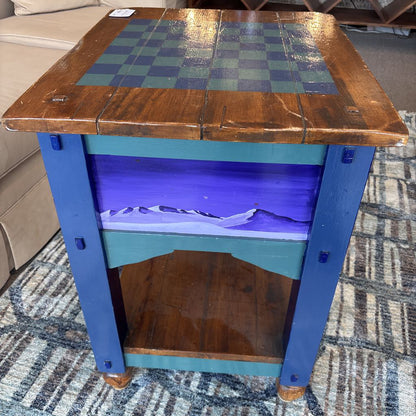 Hand Painted Chess Top Side Table C SIDE TABLES