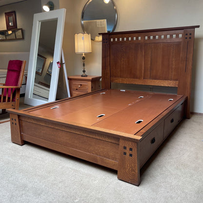 STICKLEY Craftsman Style Oak KING Bed Frame (w/ Underbed Storage)