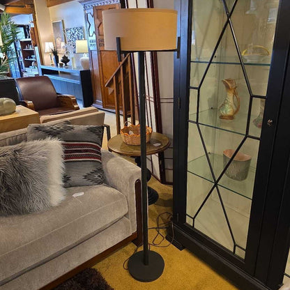 Short Shade Tri Support Black Base Floor Lamp