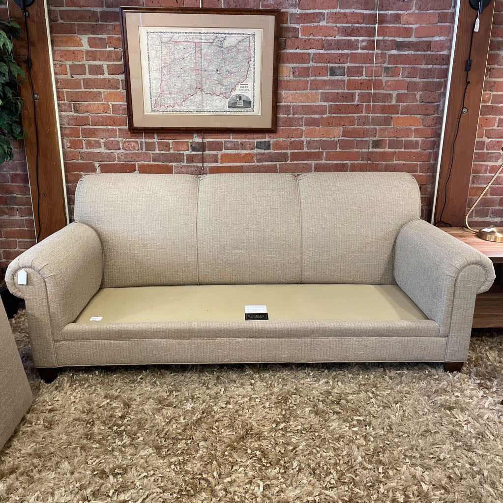 Stickley Rolled Arm 3 Seat Beige Sofa