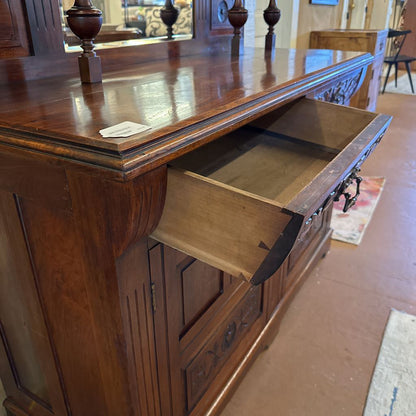 Large Victorian Buffet W/ Mirrored Etagere Top