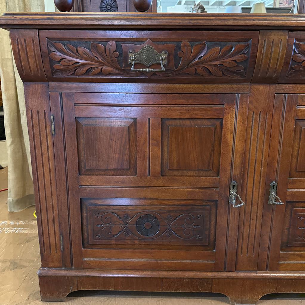 Large Victorian Buffet W/ Mirrored Etagere Top