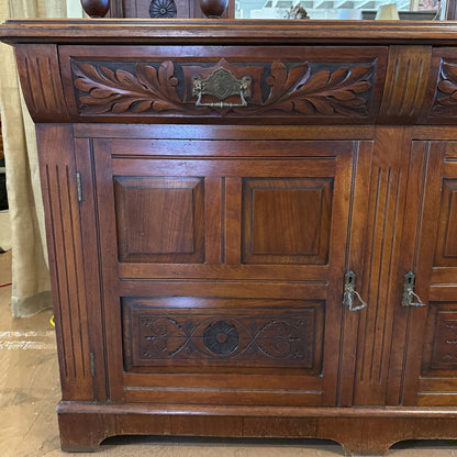 Large Victorian Buffet W/ Mirrored Etagere Top