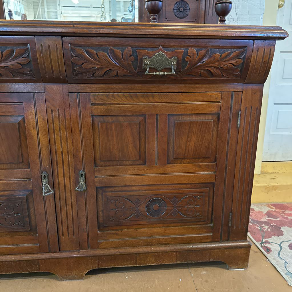 Large Victorian Buffet W/ Mirrored Etagere Top