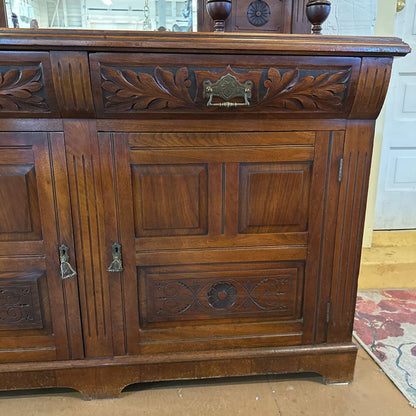Large Victorian Buffet W/ Mirrored Etagere Top