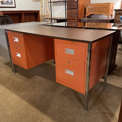Orange Metal Drawer Desk w/ Wood Laminate Top