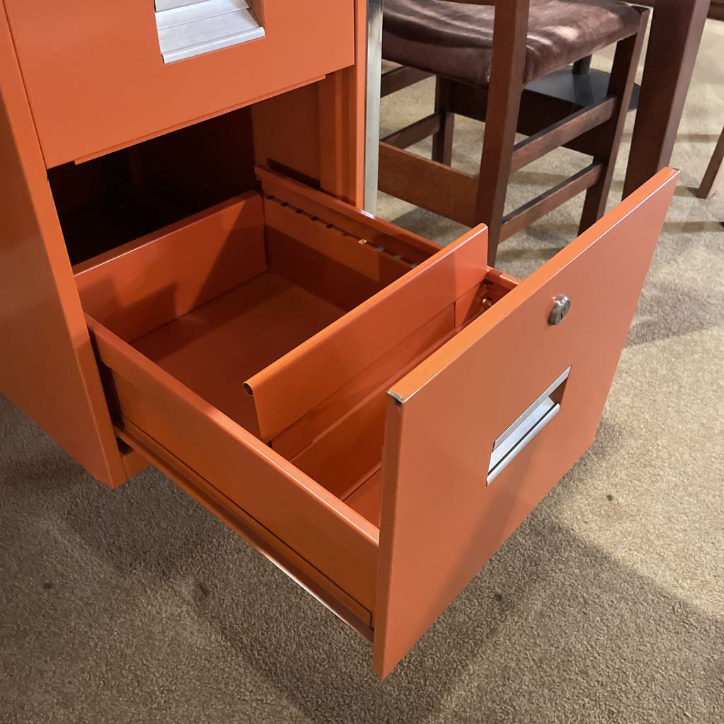 Orange Metal Drawer Desk w/ Wood Laminate Top