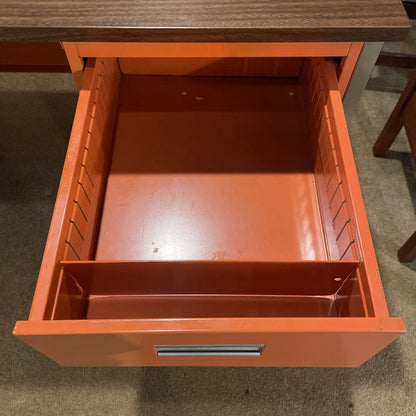 Orange Metal Drawer Desk w/ Wood Laminate Top